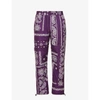 Palm Angels Mens Purple White Bandana-print Relaxed-fit Tapered Shell Trousers M In Purple White