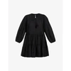 Seafolly Embroidered Puff-sleeves Cotton Mini Dress In Black