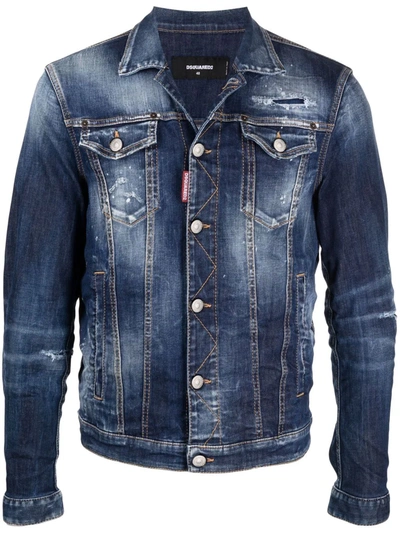 Dsquared2 Distressed-finish Button-front Denim Jacket In Blue