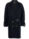 Balmain Wool Blend Double-breasted Coat With Belt In Blue
