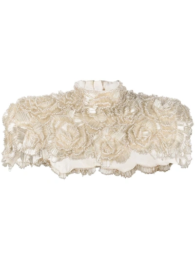 Balmain Floral-embellished Capelet In Neutrals