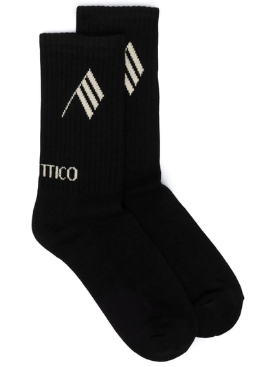 Attico Womens Black Logo-embroidered Cotton-blend Socks 1 Size In Black/milk