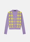 Versace Two-tone Ribbed Open-knit Cashmere Cardigan In Lilac