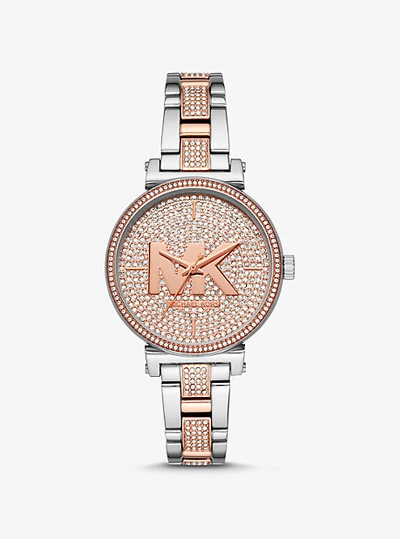 Michael Kors Sofie Pavé Two-tone Logo Watch In Silver