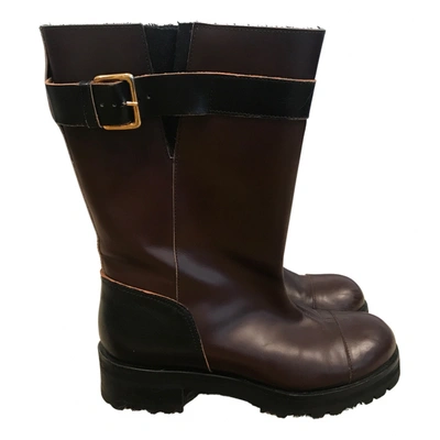 Pre-owned Marni Leather Biker Boots In Brown
