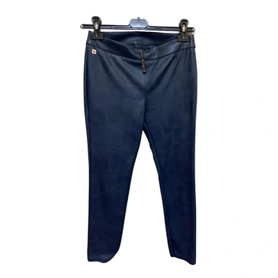 Pre-owned Manila Grace Vegan Leather Straight Pants In Blue