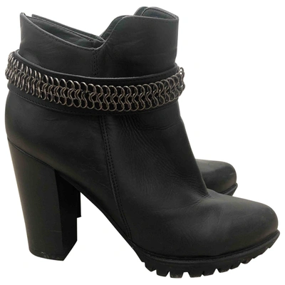 Pre-owned Divine Follie Leather Heels In Black
