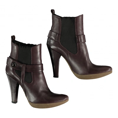 Pre-owned Bruno Premi Leather Ankle Boots In Purple