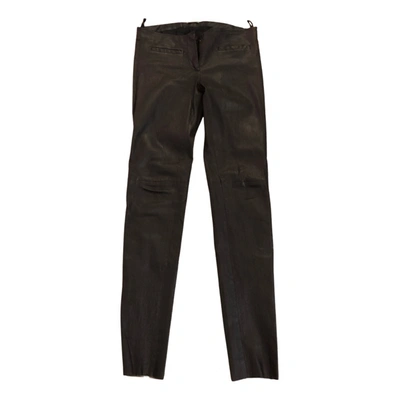 Pre-owned Miu Miu Leather Slim Pants In Brown