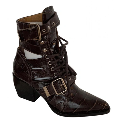 Pre-owned Chloé Rylee Leather Lace Up Boots In Brown