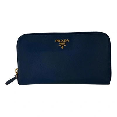 Pre-owned Prada Diagramme Leather Wallet In Blue