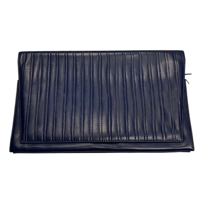 Pre-owned Versace Leather Clutch Bag In Blue