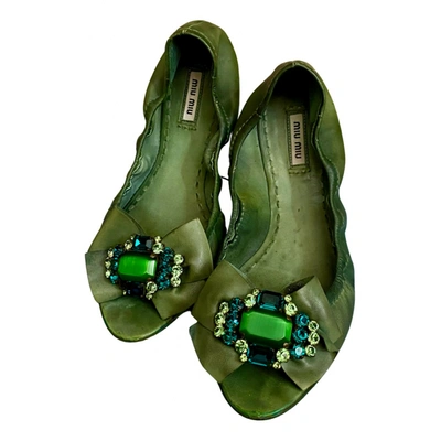 Pre-owned Miu Miu Leather Sandals In Green