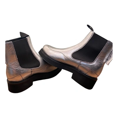 Pre-owned Off-white Leather Ankle Boots In Silver