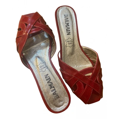 Pre-owned Balmain Patent Leather Mules In Red