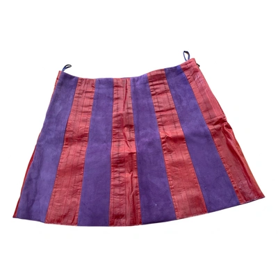 Pre-owned Miu Miu Leather Mini Skirt In Multicolour
