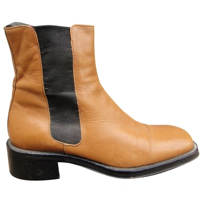 Pre-owned Free Lance Leather Ankle Boots In Yellow