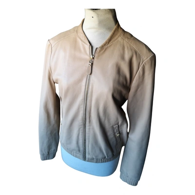 Pre-owned Massimo Dutti Leather Jacket In Beige