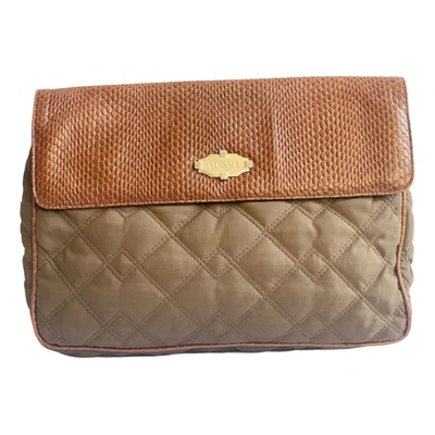 Pre-owned Versace Cloth Clutch Bag In Brown
