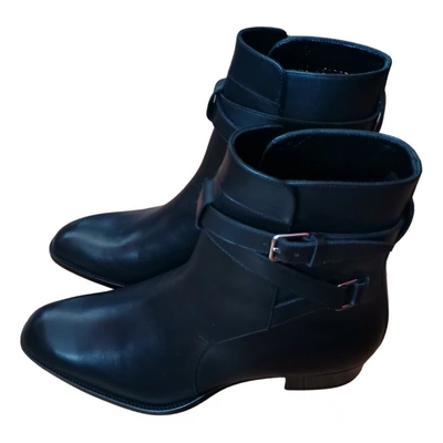 Pre-owned Saint Laurent Wyatt Jodphur Leather Boots In Black