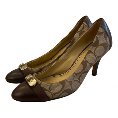 Pre-owned Coach Cloth Heels In Brown