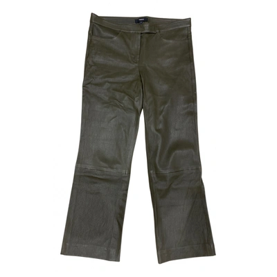 Pre-owned Theory Leather Trousers In Khaki