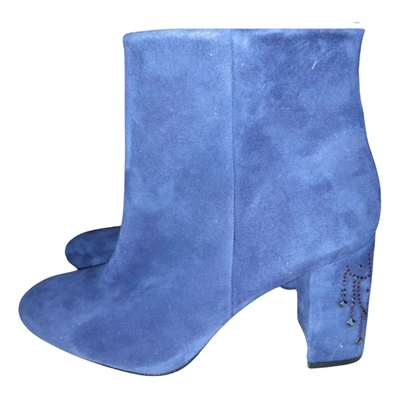 Pre-owned Swarovski Leather Ankle Boots In Blue