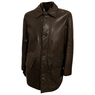 Pre-owned Mabrun Leather Peacoat In Brown