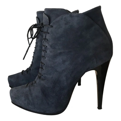 Pre-owned Pinko Leather Lace Up Boots In Blue