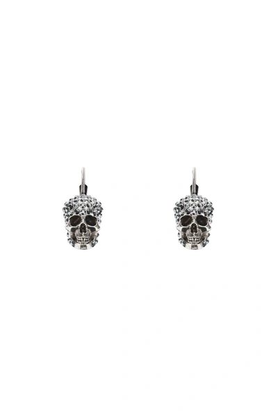 Alexander Mcqueen Pave Skull Earrings In Silver