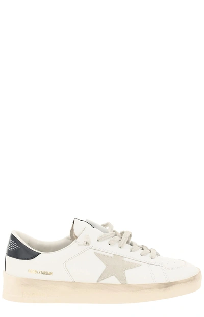 Golden Goose Stardan Sneakers With Ice-gray Suede Star And Glossy Black Leather Heel Tab In White
