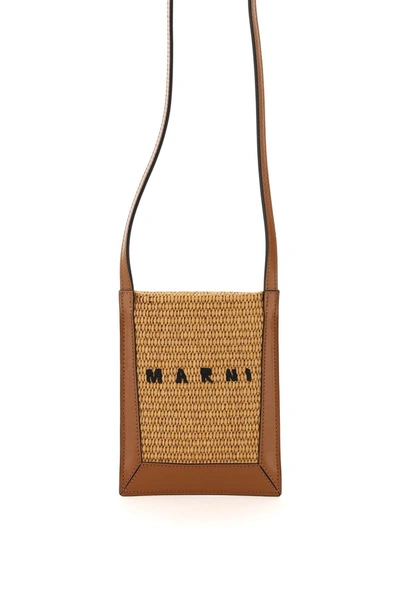 Marni Logo Embroidered Crossbody Bag In Brown