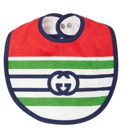 Gucci Baby Cotton Bib With Interlocking G In Flame