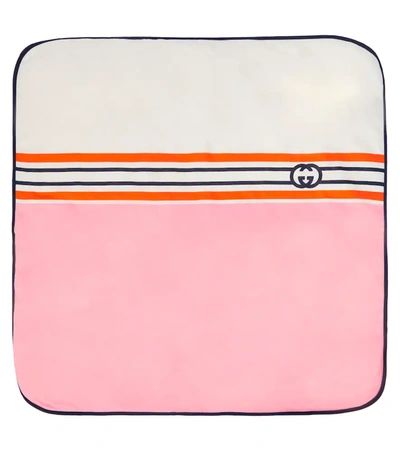 Gucci Baby Logo Striped Cotton Blanket In Roseate