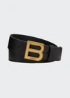 Balenciaga Men's Hourglass Large Leather B-buckle Belt In Black