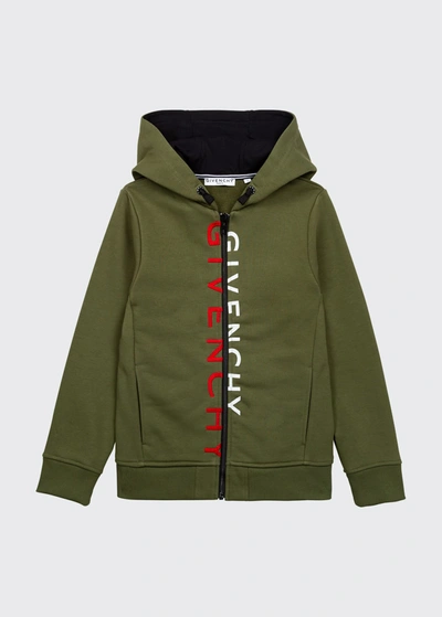 Givenchy Kids' Boy's Split Logo Zip Hoodie Jacket In 64b-khaki