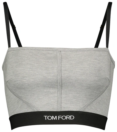Tom Ford Jersey Crop Top In Grey Melange