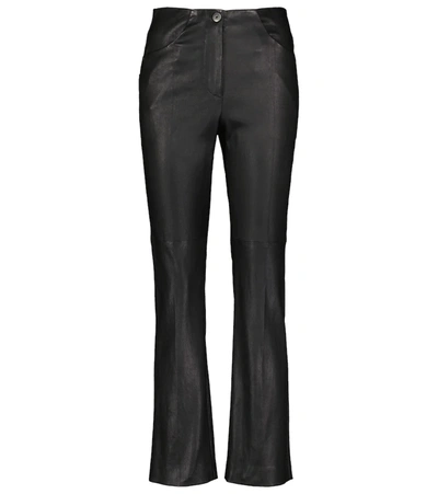 Brunello Cucinelli High-rise Leather Bootcut Pants In Nero