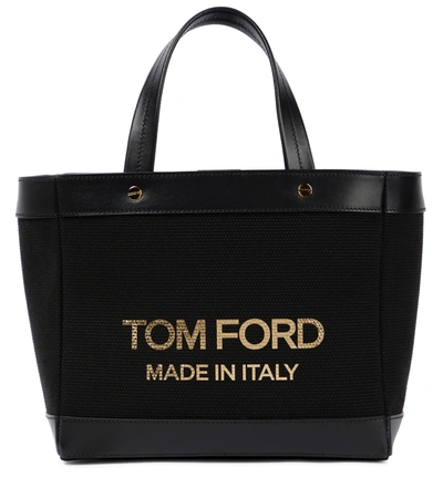 Tom Ford T Screw Mini Canvas Tote In Black/gold