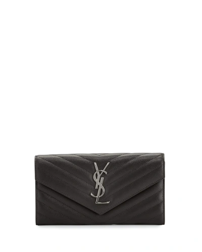 Saint Laurent Ysl Monogram Large Flap Wallet In Grained Leather In Black