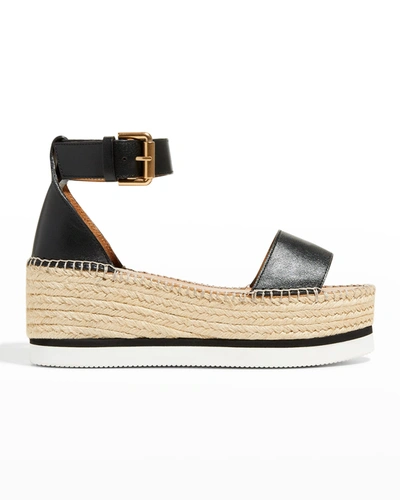 SEE BY CHLOÉ GLYN LEATHER FLATFORM ESPADRILLE SANDALS,PROD248240434