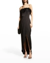 AIDAN MATTOX STRAPLESS HIGH-LOW GOWN W/ FEATHERS,PROD248260037