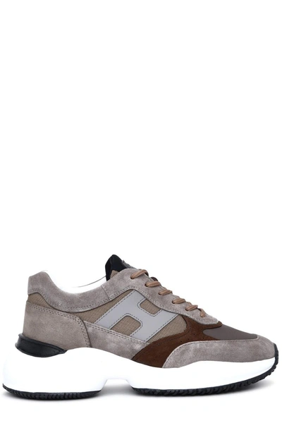 Hogan Brown Leather Interaction Sneakers In Grey