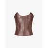 Miaou Brown Faux Leather Leia Corset Top In Brown Vegan Leather