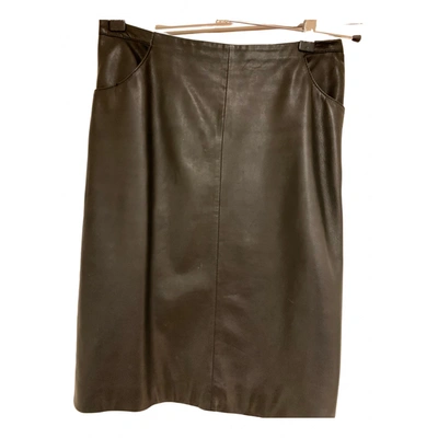Pre-owned Armani Collezioni Leather Mid-length Skirt In Grey