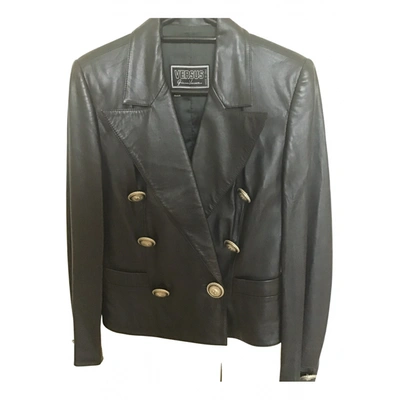 Pre-owned Versus Leather Jacket In Black