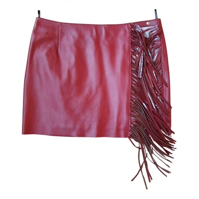 Pre-owned Versus Leather Mini Skirt In Burgundy