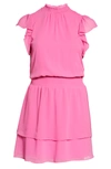1.state 1. State Flutter Sleeve Smocked Neck Dress In Bright Mulberry