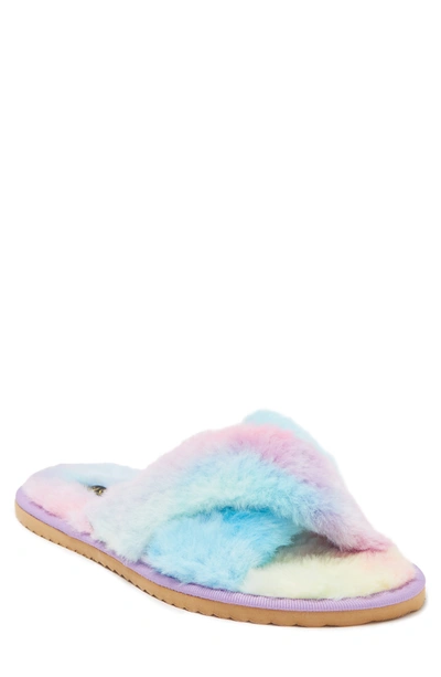 Chase & Chloe Faux Fur Slide Sandal In Multi Color