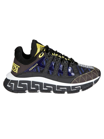 Versace Running Sneakers In Testa Di Moro/blu Navy/nero